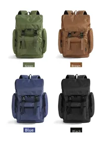 Grid layout showing checkered backpacks in green, brown, blue, and black with double buckles