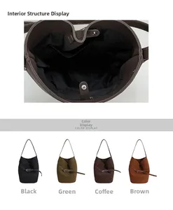 Vue détaillée de l'intérieur du sac seau, fermeture magnétique et quatre coloris
