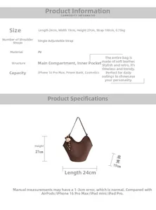Tableau des tailles du sac cabas en similicuir marron avec dimensions de 24x19x27 cm