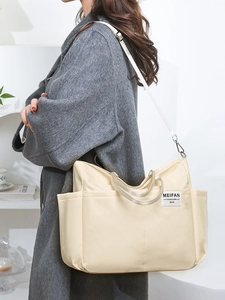 Off-white nylon tote bag with large capacity and multi-pockets for women and men