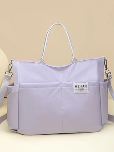 Light purple large nylon tote bag with multi-pockets and adjustable shoulder strap