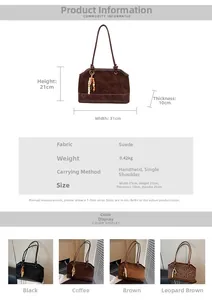 Spécifications de taille et détails du matériau pour ce sac cabas en daim avec perles