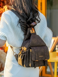 Vintage dark brown soft leather multi-purpose mini backpack with gold hardware details