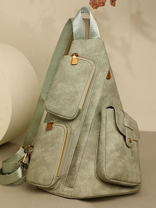 Bolso Bandolera de Cuero PU Vintage para Mujer con Múltiples Bolsillos Gran Capacidad Bolso de Pecho Mochila Retro Impermeable para Viaje