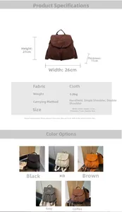 Detailed size chart and dimensions overview for the drawstring backpack with fabric specs