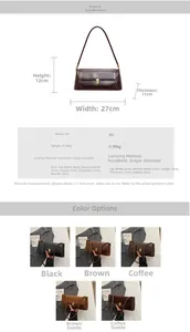 Detailed size specifications and dimensions guide for the PU leather baguette shoulder bag
