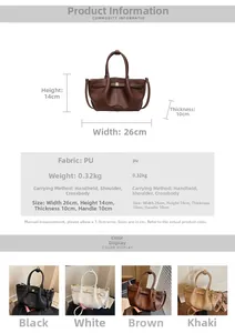 Detailed size specifications and color options for the vintage PU leather tote handbag