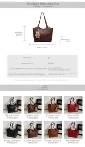 Detailed dimension chart for large PU leather tote bag with 39cm width and teddy charm