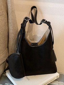 Women's Large Capacity Hobo Bag Matte PU Leather Shoulder Bag With Small Pouch Contrast Stitching Adjustable Strap Tote Bag
