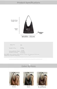 Detailed size guide and material specifications for this large PU leather hobo bag