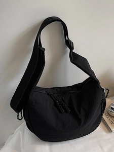 Damen Große Kapazität Waffel Textur Umhängetasche Lässige Halbmond Tasche Mit Verstellbarem Riemen Und Knotenzug Reißverschluss