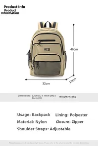 Tabla de tallas detallada para mochila de lona caqui grande con 46cm de altura y nylon