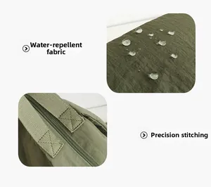 Detailed macro view of water-resistant fabric and precision stitching on green backpack