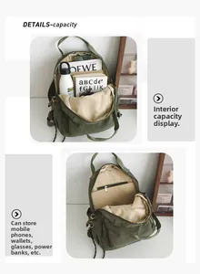 Detail view of large capacity interior for the canvas backpack with zipper pocket