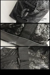 Close-up of durable shoulder strap hooks and reinforced stitching on the travel bag