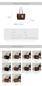 Size chart for large PU tote bag showing dimensions 36x24x12cm and weight 0.5kg