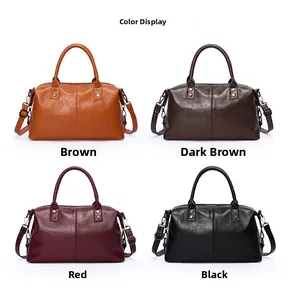 Farbauswahl von vier großen Boston-Handtaschen aus weichem Leder in Braun und Schwarz