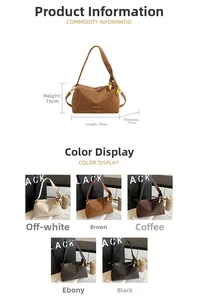 Dettaglio borsa a tracolla da donna con dimensioni e cinque diverse varianti di colore