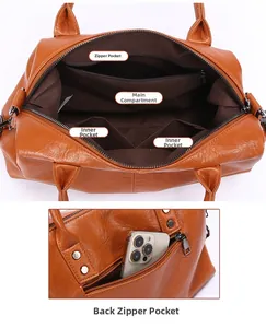 Detailansicht der Ledertasche mit großem Fassungsvermögen und mehreren Innenfächern