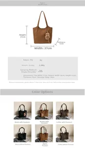 Dimensions détaillées et choix de couleurs pour grand sac cabas rétro en similicuir