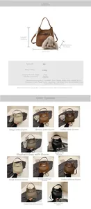 Detailed chart showing bucket bag sizes and ten color options with cute rabbit charms