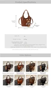 Detailed size chart for the retro bucket bag showing dimensions for large and small sizes