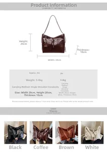 Detailed chart showing PU leather tote bag specs with multiple color options and strap info