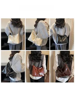 Collage of large capacity tote bags in three colors showing on-shoulder fit