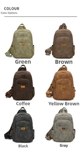 Detailed grid view showcasing six retro matte leather backpack colors with metal buckles
