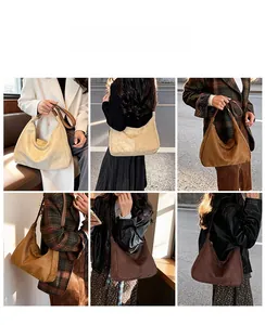 Collage of large capacity suede tote bags in various colors for daily commuting use