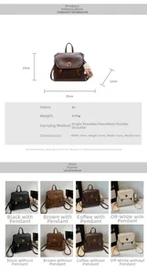 Detail specifications of PU leather backpack showing dimensions, weight and multi-carry options