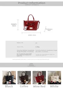 Detailed size chart and multi-color options for the retro PU leather crossbody bucket bag