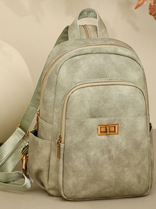 Women Vintage PU Leather Backpack Large Capacity Lightweight Casual Travel Shoulder Bag With Metal Buckle Multi-Pockets