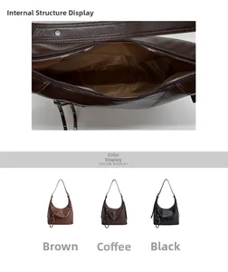 Detailed interior view and color variants of vintage leather crescent shoulder bag