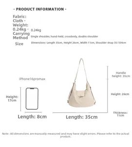 Size chart showing dimensions 35x26x11cm and carrying options for this large tote bag
