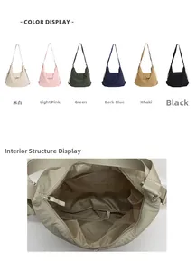 Internal structure of a large capacity tote bag with pockets and multiple color display
