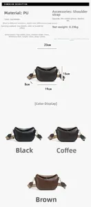 Guide des tailles du sac bandoulière en PU avec dimensions et détails de la sangle