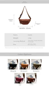 Tableau des tailles et options de couleurs pour le sac de poitrine en velours côtelé