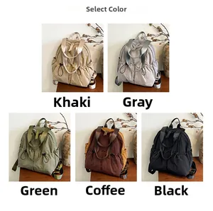Detailed grid view showing durable nylon backpack in khaki, grey, green, coffee and black