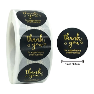 Black Gold Foil Thank You For Supporting My Small Business Stickers Heart Circle Seal Labels For Gifts Envelopes Bags
