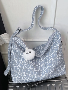 Grand Sac Fourre-tout en Toile pour Femmes Sac Bandoulière Imprimé Abstrait Sac Sous-bras Décontracté Avec Pendentif Monstre en Peluche