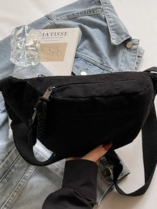 Sac de Poitrine en Velours Côtelé pour Femmes Grande Capacité Sac Bandoulière Vintage Couleur Unie Sac Banane Avec Bandoulière Réglable Tirette Tissée Sac de Voyage Décontracté