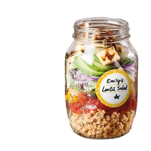 Etichette bianche scrivibili da 2 pollici per barattoli con testo Emily's Lentil Salad