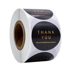 Round Gold Foil Thank You Stickers Roll Black Adhesive Labels For Supporting My Business Small Business Gift Sealing Labels