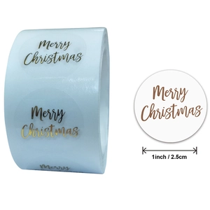 Transparent Gold Hot Stamping Merry Christmas Stickers Round Adhesive Labels For Holiday Gift Wrapping Decoration Seal