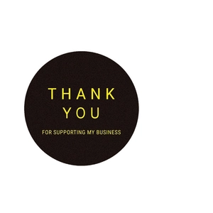 Round black and gold Thank You sticker for gift packaging and business seal