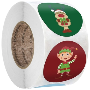 Christmas Stickers Roll Adhesive Paper Waterproof Cartoon Reindeer Snowman Patterns Labels For Holiday Gift Wrapping Envelope Sealing Party Supplies Decals