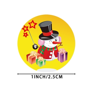 Round Christmas snowman sticker with gift boxes, 1 inch 2.5cm diameter circular label