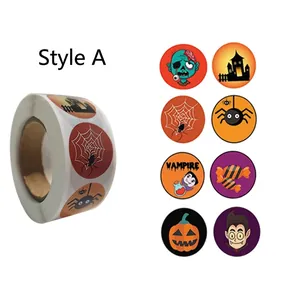 Halloween roll stickers with 8 classic patterns including ghost, bat and pumpkin designs