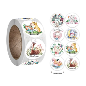 Cartoon Animal Reward Stickers For Kids Thank You Labels Round Self-Adhesive Sealing Stickers For Teacher Reward Gift Packing